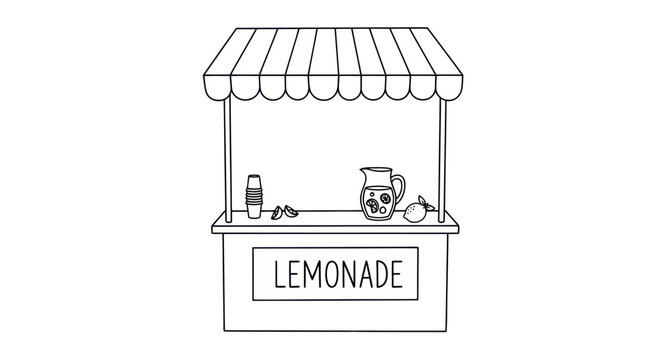 Hand-drawn Lemonade Stand with Pitcher and Fruit