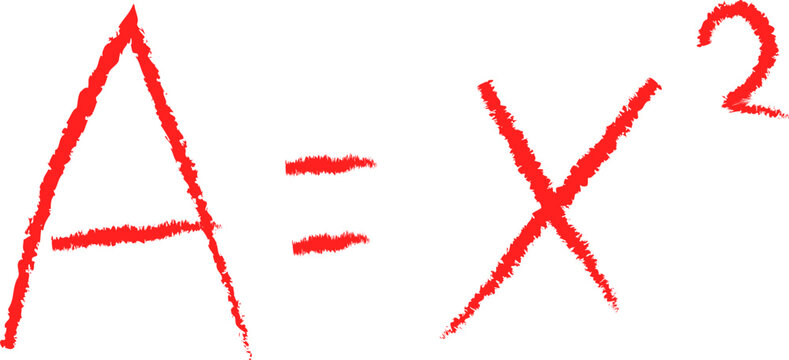 Handwritten Mathematical Formula A Equals X Squared in Red on White Background