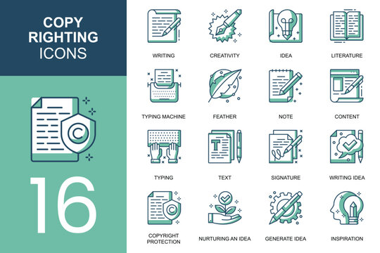 Copyright protection and writing process icons.