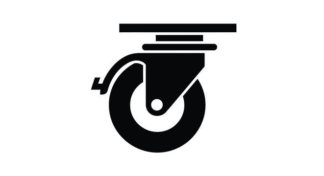 A black silhouette of a caster wheel commonly used for moving furniture silhouette