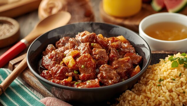 Pares refers to a Filipino dish of braised beef stew served with garlic rice and clear soup.
