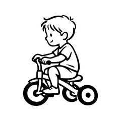 Logotipo con dibujo minimalista con líneas de un niño pequeño pedaleando en su triciclo © teracreonte