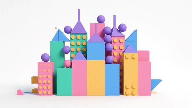 Elegant Flat Vector Geometric Illustration of Iconic Cityscape with Pastel Primitives and Shapes