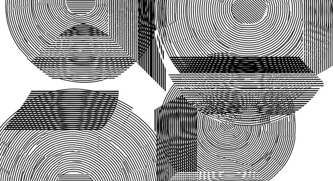 Abstract Geometric Pattern with Concentric Circles and Linear Lines