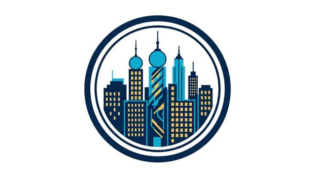 Classic Circular Badge Design Illustration of Iconic City Skyline in Flat Vector Emblem