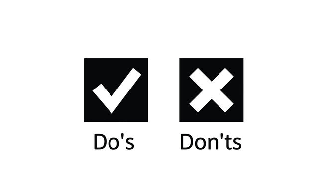 Two black squares display a checkmark and an x representing do s and don ts silhouette