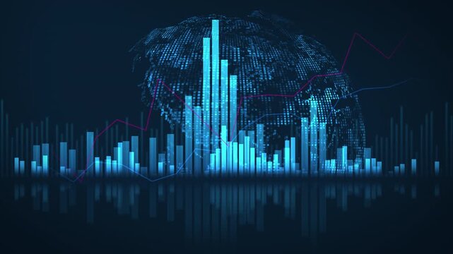 Global economy digital chart analyzing financial market data