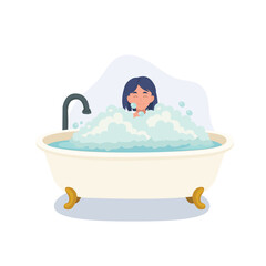 Naklejka premium girl bathing in a bathtub at home during daily routine showing hygiene and self care