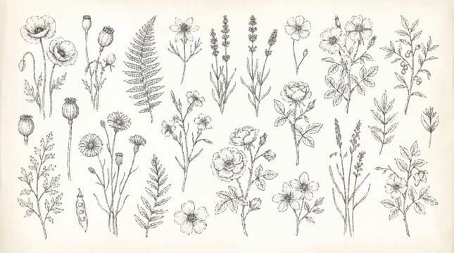 Collection of various wildflowers and plants.