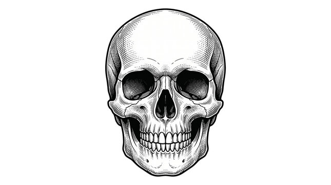 Closeup views of a human skull illustration show detailed facial bones
