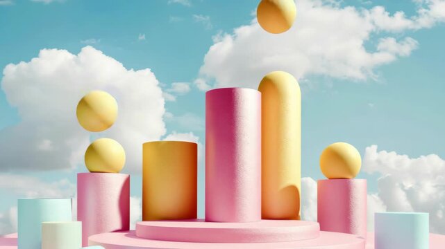 A vibrant playground inspired by candy with a rainbow of colors and fluffy shapes.