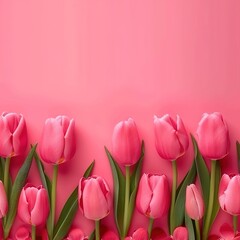 Fototapeta premium A vibrant display of pink tulips on a matching pink background