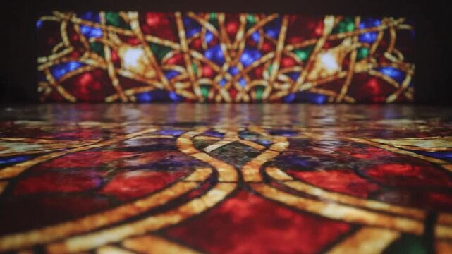 Projected Stained Glass Patterns on Moving Water Surface