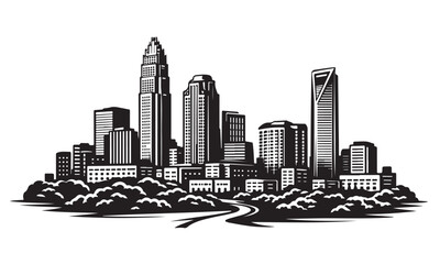 Charlotte Skyline Silhouette, Silhouette Vector, Isolated on White Background © Hin