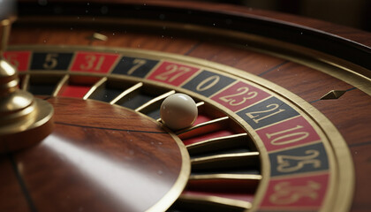 Obraz premium Vintage French casino roulette wheel macro with mahogany wood and brass