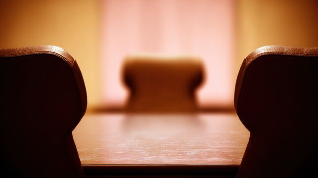 truce. An empty chair at the center of a negotiation table in a formal setting. pitch deck slides, case study pages, designed for corporate presentation decks and stakeholder reports.