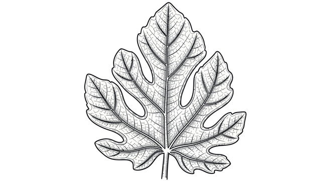 Detailed fig leaf illustration, hand-drawn sketch, botanical outline, black and white