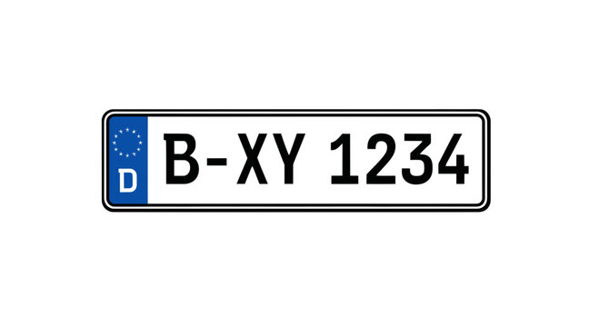 German License Plate B-XY 1234 on White Background
