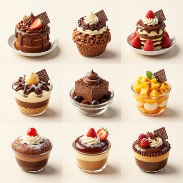 Assorted Gourmet Desserts Arranged in a Grid
