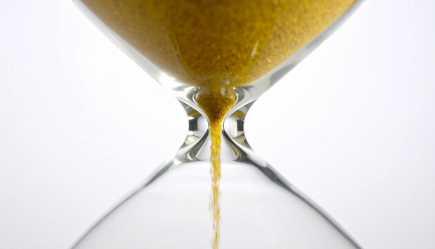 Elegant hourglass standing on white background, concept of time passing, fleeting moments, measurement.