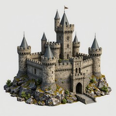 Fototapeta premium Medieval Stone Castle with Turrets on Rocky Terrain