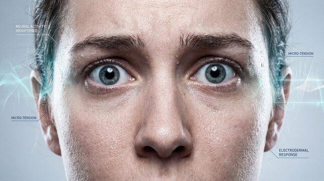 Person shows strong emotion in a close up with visible expressions during a scientific study of neural activity and response