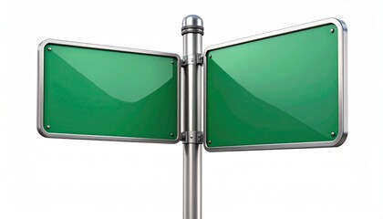 Obraz premium Isolated green rectangular traffic sign on a metal pole, perfect for navigation, road direction, travel, and urban infrastructure graphic design element