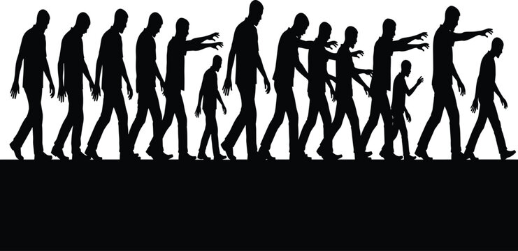 Artistic black silhouettes of a fashion model and a dancing crowd of people posing in a vector illustration for a disco party