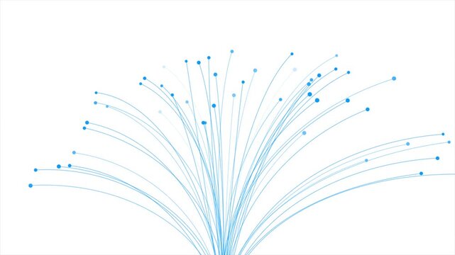 Futuristic motion design of data flow or fiber optics featuring blue curved lines and nodes on white background. Seamless loop. Video animation Ultra HD 4K 3840x2160
