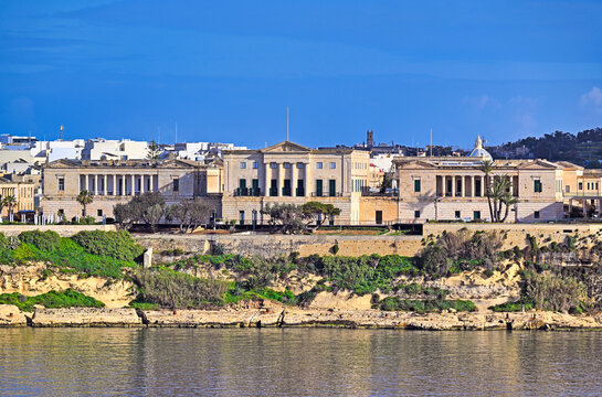 Historical Villa Bighi palace on the Kalkara waterfront in Malta