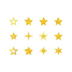 Fototapeta premium Gold Star Icons Set with Different Geometric Shapes and Silhouettes for Rating, Ranking, Achievement and Award Concept Isolated on White Background Vector