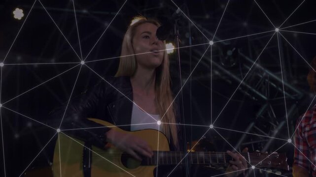 First strum starting main singer singing and strumming guitar for live show with overlay