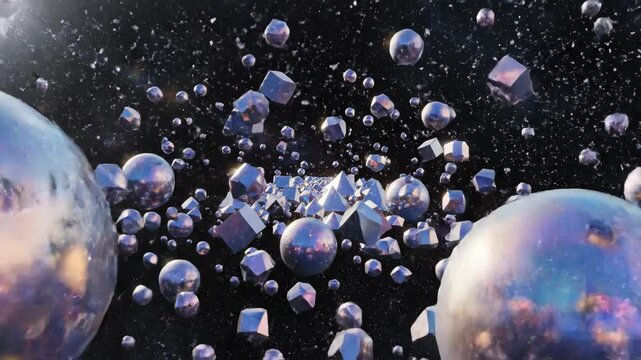Abstract geometric shapes exploding in outer space animation