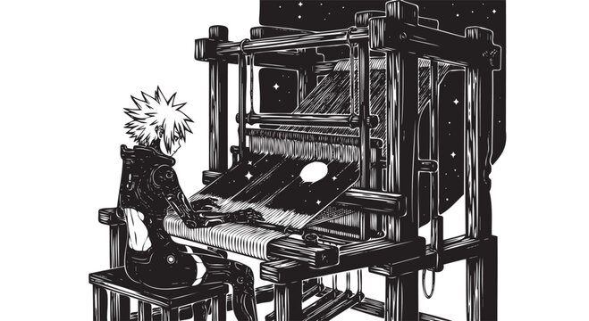 Vintage, industrial, steam-powered machine, antique engine, black and white illustration