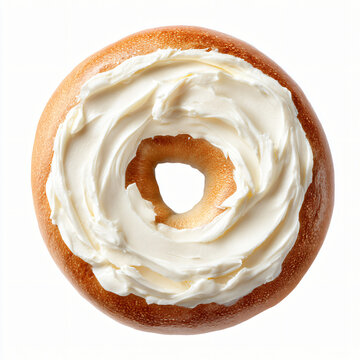Soft, fluffy cream cheese bagel on white background top view