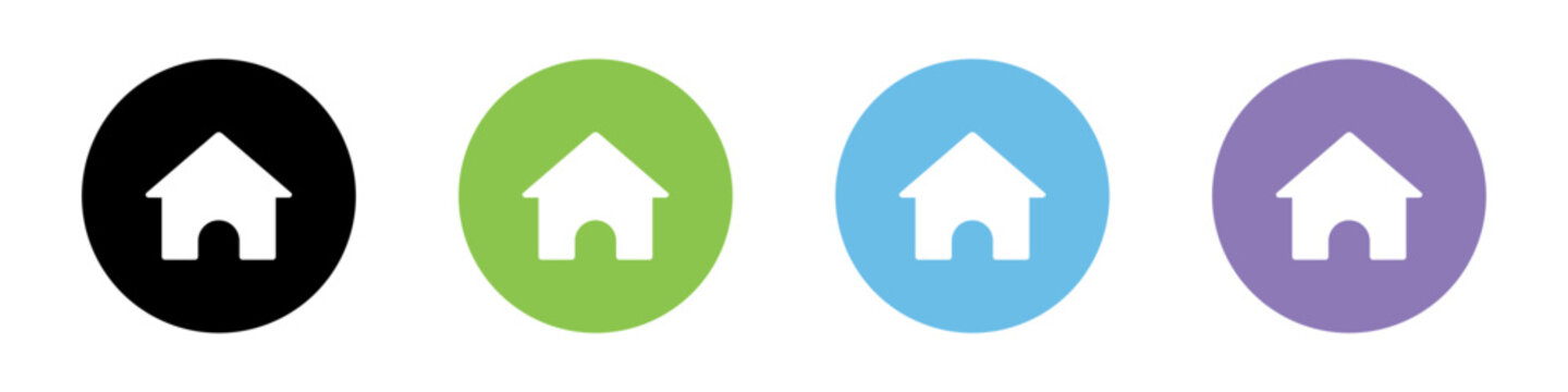 Set of four colorful home icons in circular buttons for web navigation