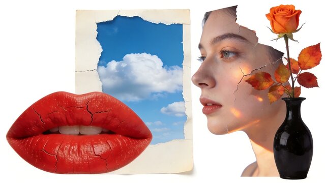 Woman with cracked lips and rose