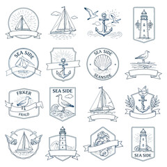 Nautical Emblems and Badges Collection with Maritime Symbols. © zulie