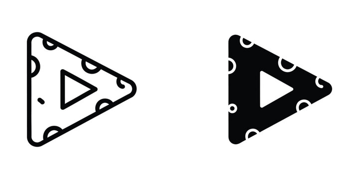 Contrast between a hollow and solid triangular play button design with grid patterns