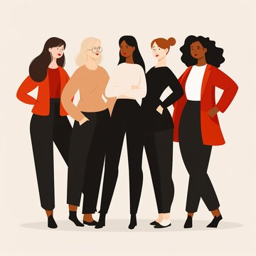 A diverse group of confident women standing together in unity and friendship