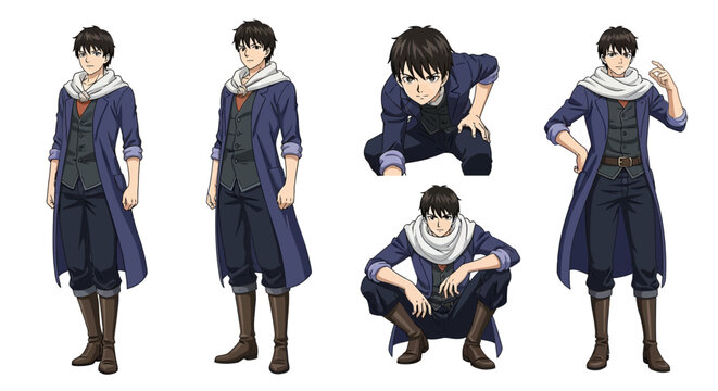 Anime character in multiple poses and outfits.