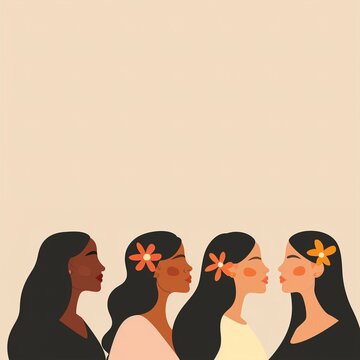 A diverse group of women with flowers in their hair standing together