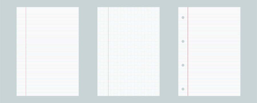 paper notebook note line background with graph pad sheet school white memo reminder layout. Pattern page with grid and striped notebook style for study list diary journal and binder use.