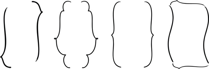 Set of decorative bracket frames in hand drawn outline style for elegant typography layouts. Minimal curly and vintage border shapes ideal for invitations, labels, branding, posters, and editorial  © Parul