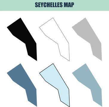 Seychelles map outlines presented in 6 different styles with varied fill patterns and color palettes for diverse design needs