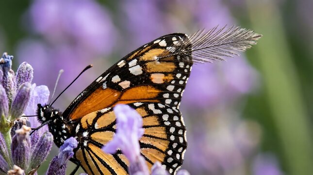 Monarch butterfly resting on lavender flowers with patr n peque o bot nica jard n fotograf