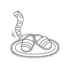 Fototapeta premium Simple line drawing of sandals on a rug