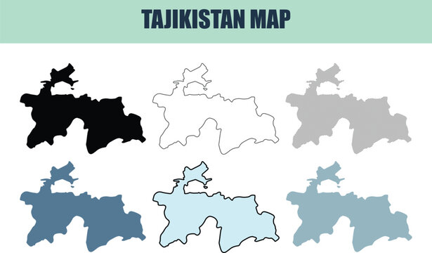 Tajikistan map outlines in 6 different styles for geopolitical and travel planning