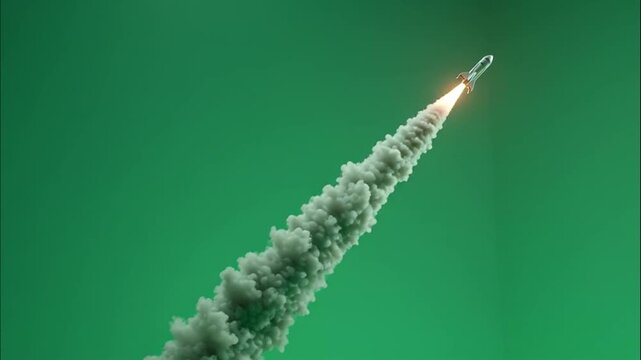 Minimalist Spacecraft Takeoff Ascending Through Solid Green Screen