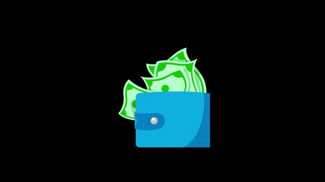 Digital wallet cash payment icon looping animation on alpha channel
